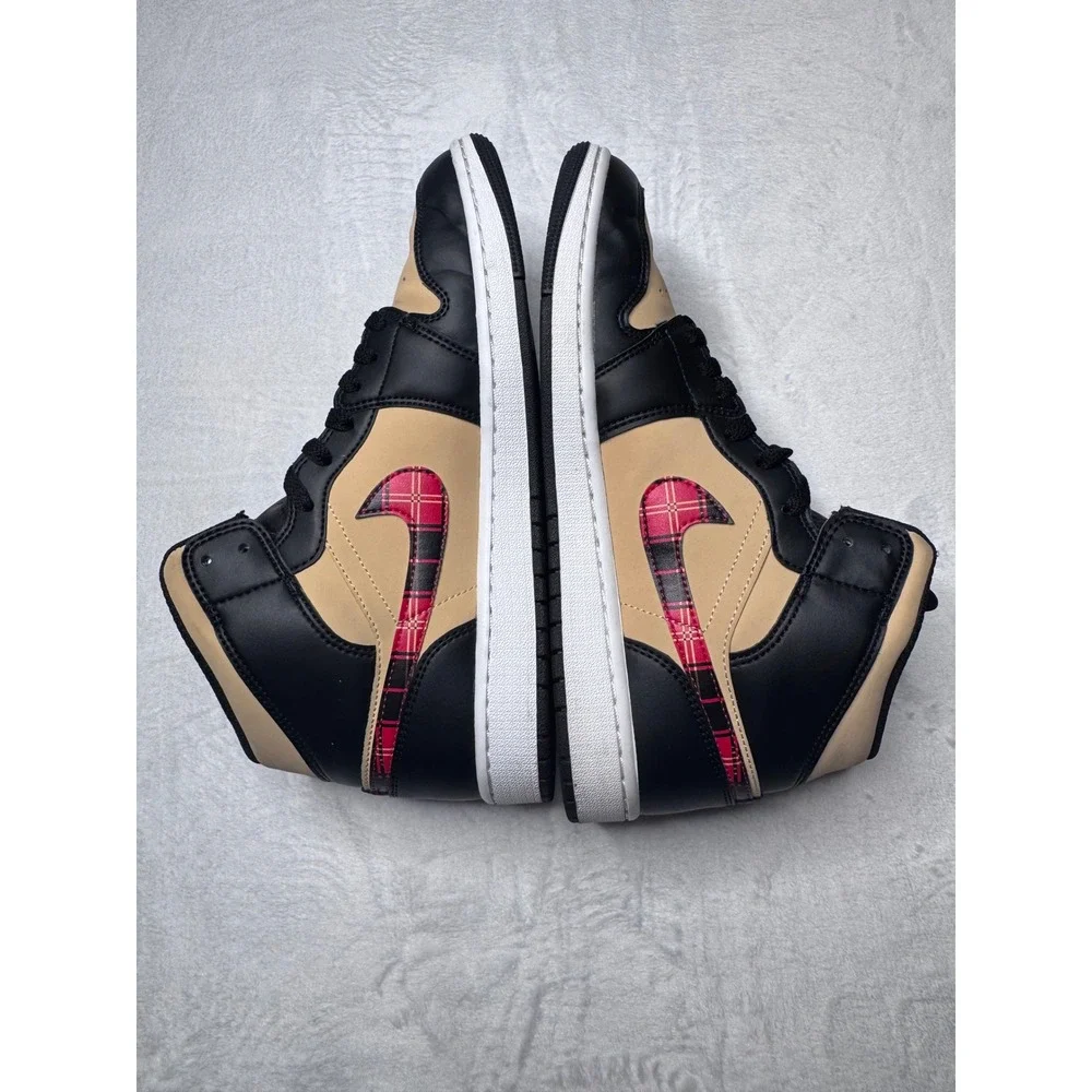 Jordan 1 Mid SE Tartan Swoosh Mens 10 Black Sesame Fire Red DZ5329-001